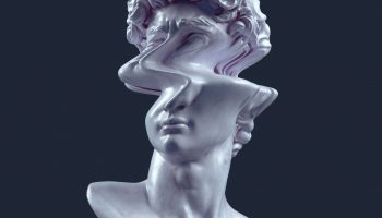 3D rendering concept illustration of glitch deformed classical h