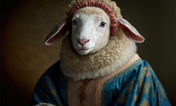 Created with Generative AI technology. portrait of a sheep in renaissance clothing
